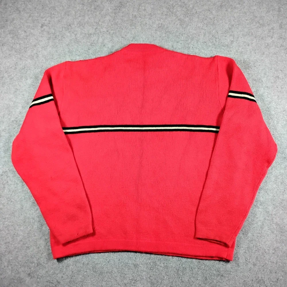 Eisbar Vintage Ski Sweater Mens L Red 100% Wool Stripe Crewneck West Germany 80s